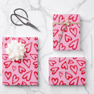 Hand Drawn Red Hearts Valentine's Day Wrapping Paper Sheet