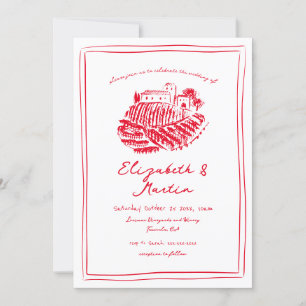 Hand Drawn Red Italian Vineyard Wedding Invitation