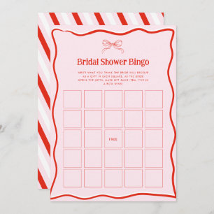 Hand Drawn Red Pink Bow Bridal Shower Bingo Game Invitation