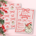 Hand Drawn Red Pink Bow Vintage Santa Christmas Invitation<br><div class="desc">Personalise this festive, fun, and quirky red & pink bow trendy coquette Christmas Party invitation featuring whimsical hand drawn scribbles, bows, ribbons, floral scribbles, Vintage Santa Claus, retro stars, and hand written typography with an all-around funky vibe - impress your family and friends this year with a custom Holiday party...</div>