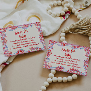 Hand Drawn Red Pink Floral Baby Book Request Enclosure Card