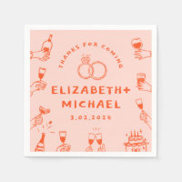 Hand drawn Red  Pink Funky Wedding 