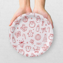 Hand Drawn Red Pink Santa Baby Holiday Baby Shower