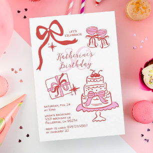 Hand Drawn Red Pink Scribble 30th Birthday Party Invitation