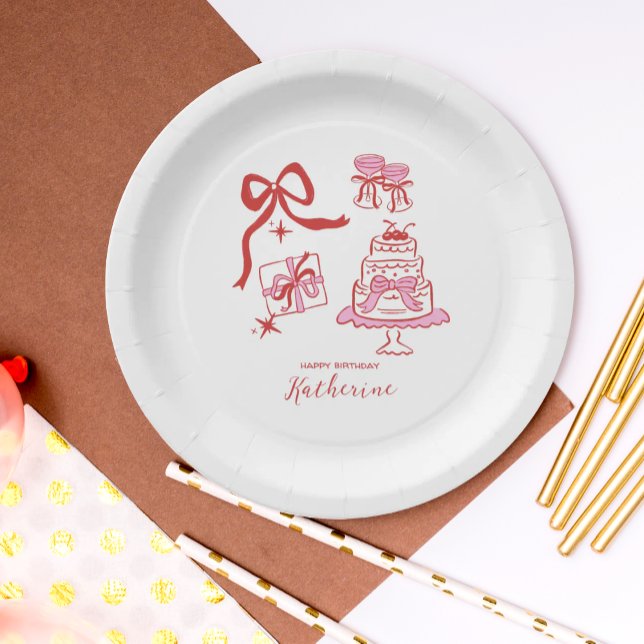 Hand Drawn Red Pink Scribble Birthday Party Paper Plate (Creator Uploaded)