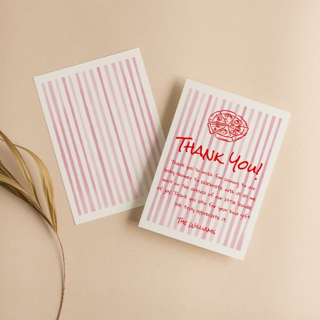Hand Drawn Red Pizza Special Delivery Baby Shower Thank You Card (Creator Uploaded)