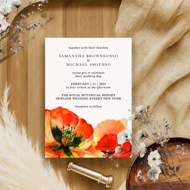 Hand-Drawn Red Poppy Flower Illustration Invitation (Creator Uploaded)