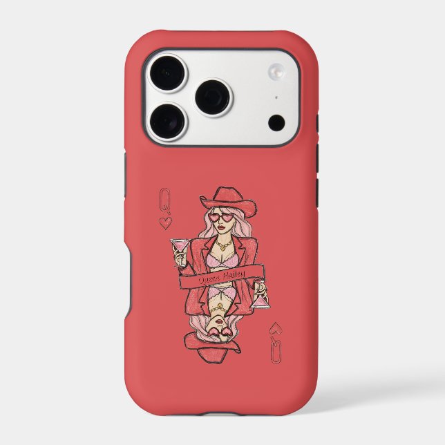 Hand Drawn Red Queen of Hearts Pink Doodle (Back)