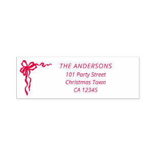 Hand Drawn Red Ribbon Bow Return Address Label Self-inking Stamp