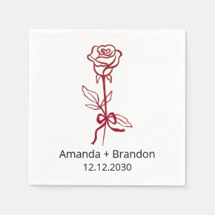 Hand Drawn Red Rose Bow Wedding Napkin