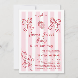 Hand Drawn Red Strawberry Baby Shower  Invitation