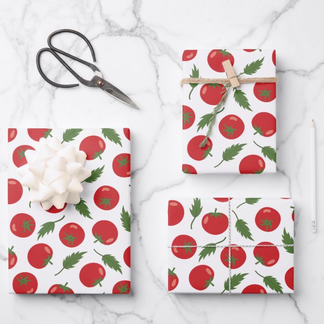 Hand Drawn Red Tomato Pattern Wrapping Paper Sheet (Front)