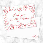 Hand Drawn Red Whimsical Wedding Thank You Card<br><div class="desc">European Inspired Red and White Hand-Drawn Whimsical Wedding Thank You Card. This playful and heartfelt thank you card features a charming design inspired by European-style sketches, perfect for couples who want a fun and unique way to say thanks. The front showcases hand-drawn illustrations in white and red—like champagne towers, disco...</div>