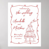 Hand Drawn Red Whimsical Wedding Welcome Sign