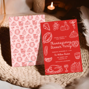 Hand Drawn Red Whimsy Doodle Thanksgiving Invite