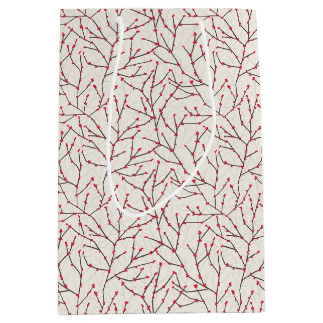 Hand-drawn Red Winterberry Branches Medium Gift Bag (Front)