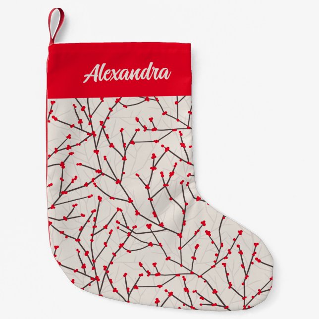 Hand-drawn Red Winterberry Branches  Small Christmas Stocking (Front)