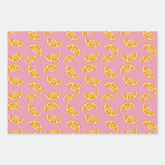 Hand-drawn Refreshing Oranges Seamless Pattern Wrapping Paper Sheet (Front)