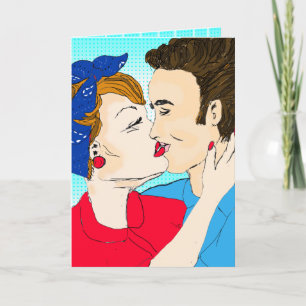 Hand drawn Retro Art Couple's Card