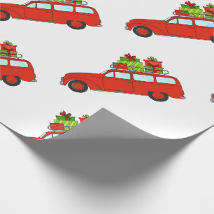 Hand drawn retro Christmas car Wrapping Paper
