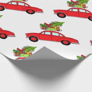 Hand drawn retro Christmas car Wrapping Paper