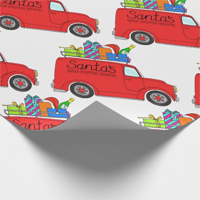 Hand drawn retro Christmas car Wrapping Paper (Corner)