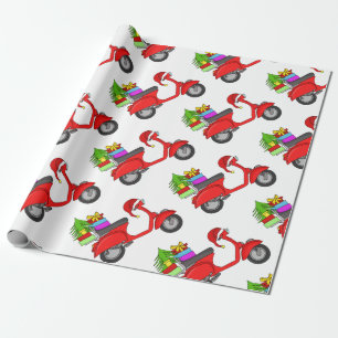 Hand drawn retro Christmas scooter Wrapping Paper