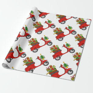 Hand drawn retro Christmas scooter Wrapping Paper