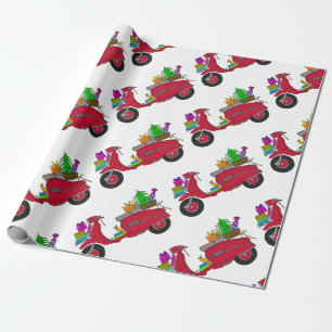 Hand drawn retro Christmas scooter Wrapping Paper