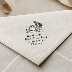 Hand-Drawn Retro Christmas Truck Family Self-inking Stamp