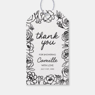 Hand Drawn Retro Floral Thank you Tag