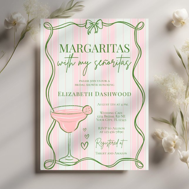 Hand Drawn Retro Margaritas Cocktail Bridal Shower Invitation (Creator Uploaded)