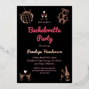 Hand Drawn Retro Pink Black Bachelorette Party