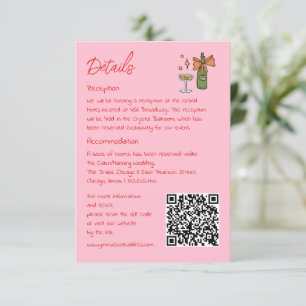 Hand drawn retro pink QR code wedding information Enclosure Card