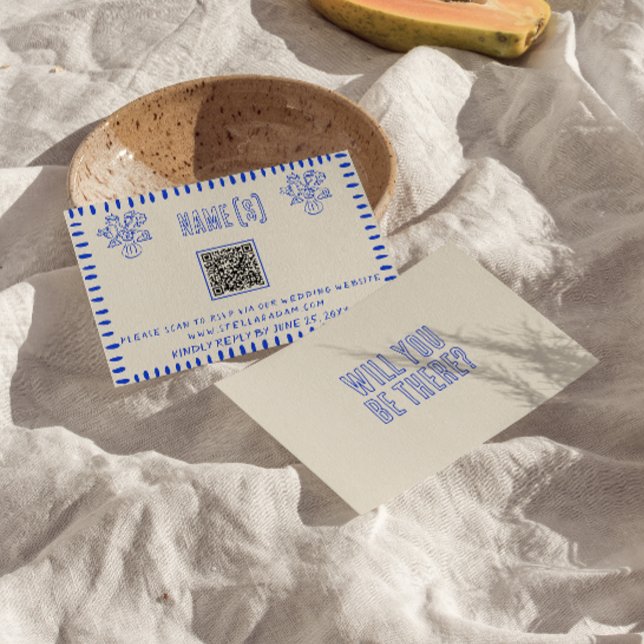 Hand Drawn Retro Quirky Scribble QR Code Wedding  RSVP Card (Creator Uploaded)