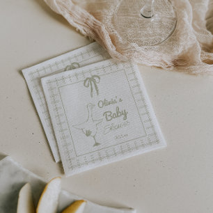 Hand Drawn Retro Silly Goose Ribbon Baby Shower Napkin