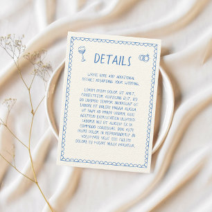 Hand Drawn Retro Sketch Blue Wedding Details Enclosure Card