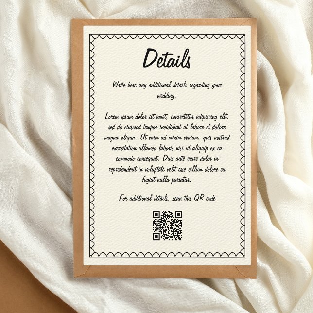 Hand Drawn Retro Sketch French Wedding Details QR Enclosure Card (Details Hand illustrated wedding enclosure card)