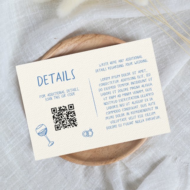 Hand Drawn Retro Sketch Green Wedding Details QR Enclosure Card (Details Card Blue Hand Written Hand Drawn)