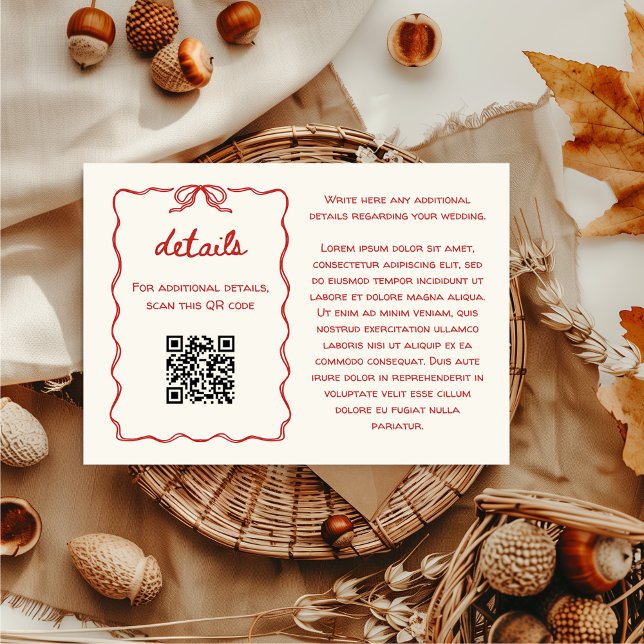 Hand Drawn Retro Sketch Red Wedding Details QR Enclosure Card (Hand-drawn details card Red Hand Illustrated Quirky Funky Whimsical Retro Unique )