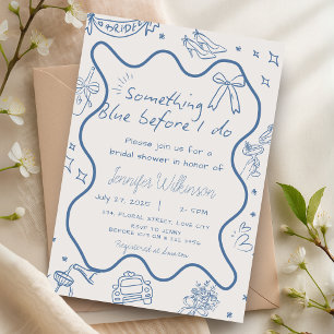 Hand Drawn Retro Something Blue Bridal Shower Invitation