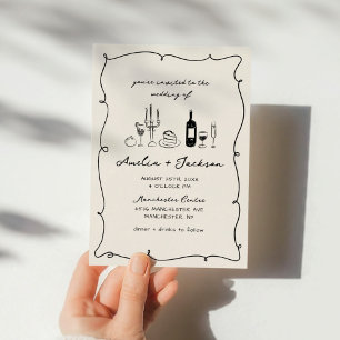 Hand Drawn Retro, Whimsical & Chic Wedding Invitation