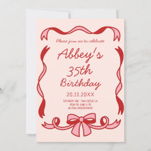 Hand Drawn ribbon Birthday invitation