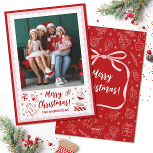Hand Drawn Ribbon Bow Christmas Holiday Photo Card