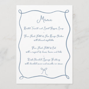 Hand Drawn Ribbon & Bow Dusty Blue Wedding Menu