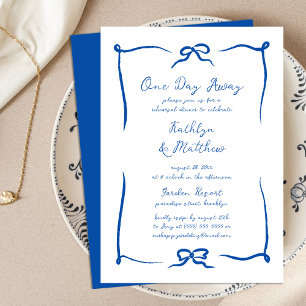Hand Drawn Ribbon French Blue Modern One Day Away Invitation