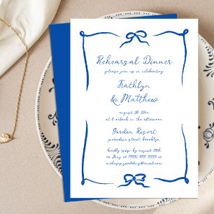 Hand Drawn Ribbon French Blue Rehearsal Dinner Invitation