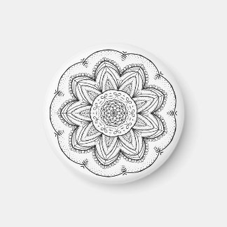 Hand Drawn Ribbon Mandala - Black & White Round Magnet