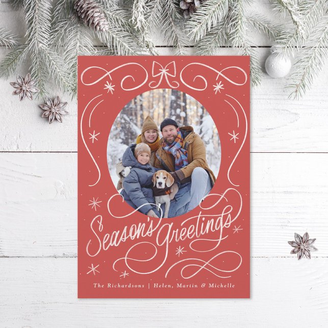 Hand drawn ribbons and bow seasons greetings photo holiday card (Creator Uploaded)