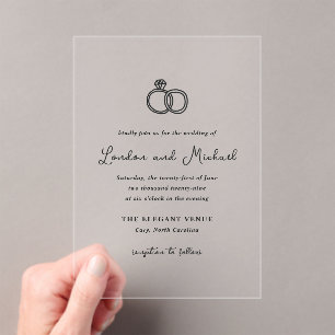 Hand Drawn Rings Doodle Modern Wedding Acrylic Invitations